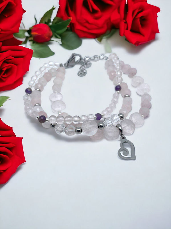 BRACELET QUART ROSE - Triple rang